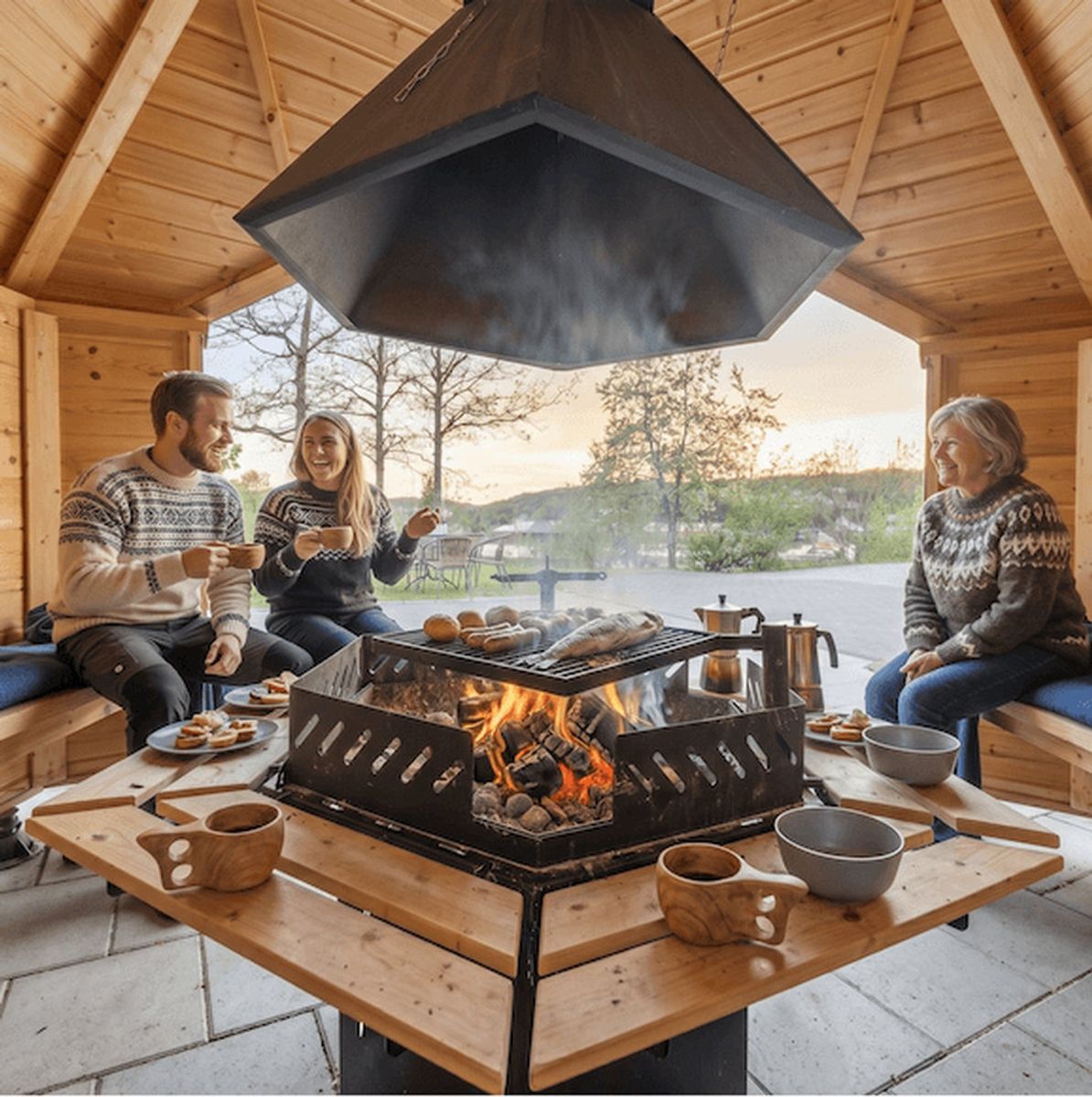 Gapahuk / Shelter 12 m2 Royal med grill og bænke - Buet væg